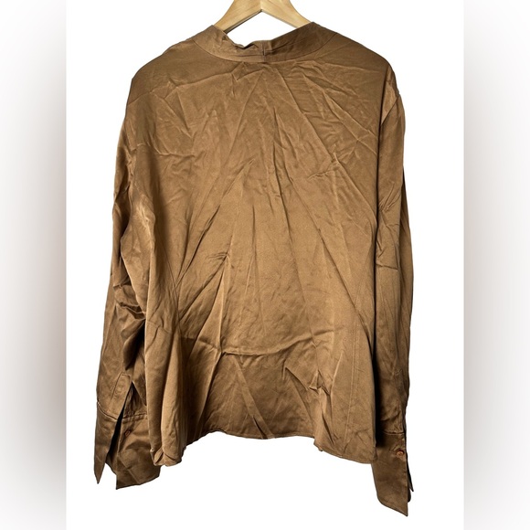 Lafayette 148 New York 100% Silk Blouse Sz 24 Brown Hidden Buttons Career Work - Picture 2 of 10
